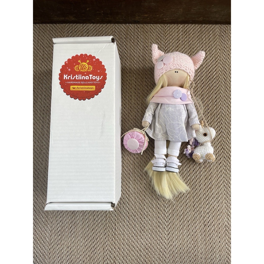 Kristiina Toys In Box Doll Hand Made 12" Doll With Animal New Open Box